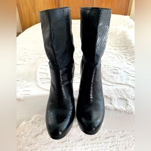 Cole Haan Snake-Embossed Black Leather Booties High Heel Size 10.5